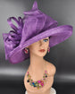 Purple Wide Brim Sinamay Hat for Kentucky Derby, Ascot Racing Hat, Elegant Wedding Guest Hat, Mother of the Bride Hat