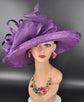 Purple Wide Brim Sinamay Hat for Kentucky Derby, Ascot Racing Hat, Elegant Wedding Guest Hat, Mother of the Bride Hat