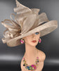 Taupe  Wide Brim Sinamay Hat for Kentucky Derby, Ascot Racing Hat, Elegant Wedding Guest Hat, Mother of the Bride Hat