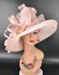 Blush Pink Dusty Pink Wide Brim Sinamay Hat for Kentucky Derby, Ascot Racing Hat, Elegant Wedding Guest Hat, Mother of the Bride Hat