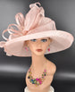 Blush Pink Dusty Pink Wide Brim Sinamay Hat for Kentucky Derby, Ascot Racing Hat, Elegant Wedding Guest Hat, Mother of the Bride Hat
