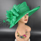 Kelly  Green Wide Brim Kentucky Derby Hat, Ascot Hat for Wedding & Tea Party, Garden Party Hat, Mother of the Bride, Church