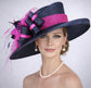Navy & Fuchsia Wide Brim Kentucky Derby Hat, Ascot Hat for Wedding Tea Party, Garden Party Hat, Mother of the Bride, Church