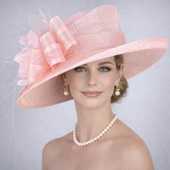 Pink Wide Brim Kentucky Derby Hat, Ascot Hat for Wedding & Tea Party, Garden Party Hat, Mother of the Bride, Church