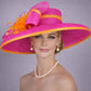 Fuchsia Pink  Orange Wide Brim Kentucky Derby Hat, Ascot Hat for Wedding & Tea Party, Garden Party Hat, Mother of the Bride, Church
