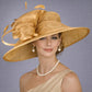 Metal Gold Three Layer Wide Brim Sinamay Hat Kentucky Derby Hat  Wedding Church Tea Party Garden Party Ascort Royal Party Hat