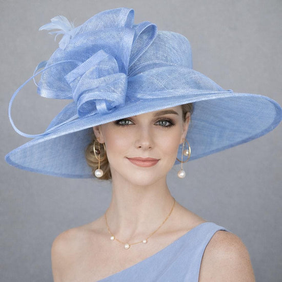 Elegant Light Blue Three Layer Wide Brim Sinamay Hat Kentucky Derby Hat Wedding Church Tea Party Garden Party Ascort Royal Party Hat