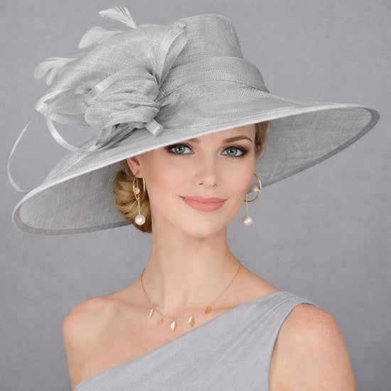 Elegant Silver/Gray Three Layer Wide Brim Sinamay Hat Kentucky Derby Hat Wedding Church Tea Party Garden Party Ascort Royal Party Hat