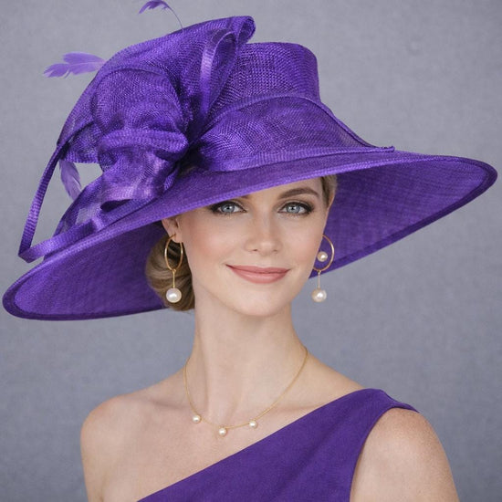 Purple Three Layer Wide Brim Sinamay Hat Kentucky Derby Hat Wedding Church Tea Party Garden Carriage Party Ascort Royal Party Hat