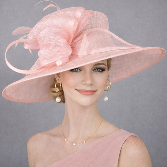 Baby Pink Three Layer Wide Brim Sinamay Hat Kentucky Derby Hat Wedding Church Tea Party Garden Party Ascort Royal Party Hat
