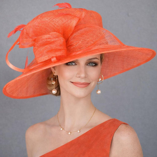 Coral Pink Three Layer Wide Brim Sinamay Hat Kentucky Derby Hat Wedding Church Tea Party Garden Carriage Party Ascort Royal Party Hat