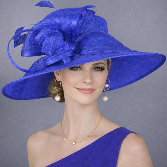 Royal Blue Three Layer Wide Brim Sinamay Hat Kentucky Derby Hat Wedding Church Tea Party Garden Carriage Party Ascort Royal Party Hat