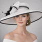 Wide Brim Kentucky Derby Hat, Ascot Hat for Wedding Tea Party, Garden Party Hat, Mother of the Bride,Church- White Black