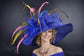 Royal Blue Pink Yellow Pheasant Wide Brim Kentucky Derby Hat, Ascot Hat for Wedding & Tea Party, Garden Party Hat,Mother of the Bride,Church