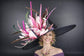 Black Pink Flower Peacock Feathers Wide Brim Kentucky Derby Hat, Ascot Hat  Wedding Tea Party, Garden Party Hat, Mother of the Bride,Church