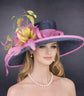 Navy, Pink  Green Flower Wide Brim Kentucky Derby Hat,Ascot Hat for Wedding & Tea Party, Garden Party Hat, Mother of the Bride, Church