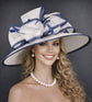 White Navy Blue  Wide Brim Kentucky Derby Hat,Ascot Hat for Wedding & Tea Party, Garden Party Hat, Mother of the Bride, Church