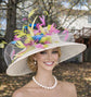Off white Ivory  Blue Green Pink Wide Brim Kentucky Derby Hat,Ascot Hat for Wedding Tea Party, Garden Party Hat, Mother of the Bride, Church