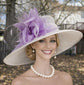 White Lavender Feathers Wide Brim Kentucky Derby Hat,Ascot Hat for Wedding & Tea Party, Garden Party Hat, Mother of the Bride, Church