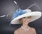 White Blue Wide Brim Kentucky Derby Hat,Ascot Hat for Wedding & Tea Party, Garden Party Hat, Mother of the Bride, Church