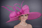 Wide Brim Kentucky Derby Hat, Ascot Hat for Wedding & Tea Party, Garden Party Hat, Mother of the Bride, Church Fuchsia/Hot Pink