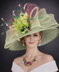 Green  Fuchsia Pink  Jumbo Bows Wide Brim Kentucky Derby Hat,Ascot Hat for Wedding Tea Party, Garden Party Hat, Mother of the Bride, Church