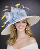 White Powder Blue Feather Flower Wide Brim Kentucky Derby Hat,Ascot Hat for Wedding Tea Party, Garden Party Hat, Mother of the Bride, Church