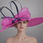 Wide Brim Kentucky Derby Hat, Ascot Hat for Wedding & Tea Party, Garden Party Hat, Mother of the Bride, Church- Fuchsia Pink Navy Blue