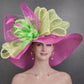 Wide Brim Kentucky Derby Hat, Ascot Hat for Wedding & Tea Party, Garden Party Hat, Mother of the Bride, Church Fuchsia Pink Green