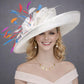 White Colorful  Feathered Wide Brim Kentucky Derby Hat, Ascot Hat for Wedding & Tea Party, Garden Party Hat, Mother of the Bride, Church