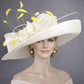 Wide Brim Kentucky Derby Hat, Ascot Hat for Wedding & Tea Party, Garden Party Hat, Mother of the Bride, Church Ivory/Off White w Yellow
