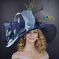 Navy Blue Powder Blue Sinamay Kentucky Derby Hat, Ascor Royal Hat, Tea Garden Wedding Party Hat, Mother of the Bride Hat, Church Hat