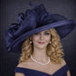 Wide Brim Sinamay  Hat for Kentucky Derby, Ascot Racing Hat, Elegant Wedding Guest Hat, Mother of the Bride Hat Navy  Blue