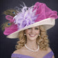 Fuchsia, Lavender, and Peacock Feather Wide Brim Sinamay Kentucky Derby Hat,Tea Garden Wedding Party Hat, Ascot Royal Hat，Oaks Day Hat