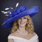 Royal Blue White Wide Brim Sinamay Hat For Kentucky Derby, Ascort Royal, Mother of the Bride, Tea Wedding Garden Party Hat,  Church Hat