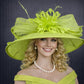 Lime Green Derby Hat: Feather Flower Sinamay Church Hat