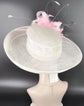 White  Pink Wide Brim Sinamay Kenturky Derby Hat, Ascot Royal Party Hat,Tea Garden Party Hat, Wedding Hat,Mother of the Bride Hat,Church Hat