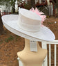 White  Pink Wide Brim Sinamay Kenturky Derby Hat, Ascot Royal Party Hat,Tea Garden Party Hat, Wedding Hat,Mother of the Bride Hat,Church Hat