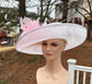 White  Pink Wide Brim Sinamay Kenturky Derby Hat, Ascot Royal Party Hat,Tea Garden Party Hat, Wedding Hat,Mother of the Bride Hat,Church Hat