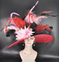 Wide Brim Sinamay Hat for Race Day – Red Pink Black Ostrich Feathers Couture Design