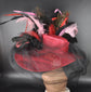 Wide Brim Sinamay Hat for Race Day – Red Pink Black Ostrich Feathers Couture Design