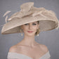 Taupe Wide Brim Kentucky Derby Hat, Ascot Hat for Wedding & Tea Party, Garden Party Hat, Mother of the Bride, Church,  Ostrich Feather Style