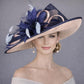 Dusty Pink Navy Blue Feather Flower Wide Brim Sinamay hat, Kentucky derby Hat,Wedding  Hat, Tea Party Hat,Ascot Royal Style Hat,Oaks Day Hat