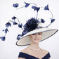White Navy Blue Butterfly Style Feather Flowers  For Kentucky Derby, Ascot Royal Party, Tea Grarden Party, Wedding Party, Easter Day