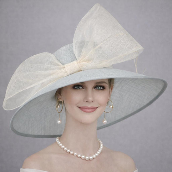 Powder Blue White Wide Brim Sinamay Hat For Kentucky Derby, Garden Wedding Tea Party, Ascot Royal Party, Easter Day Party,Church