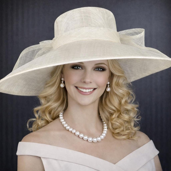 Ivory/Off White Wide Brim Hat for Women, Kentucky Derby Hat, Church & Ascot Hat, Adjustable Size Elegant Statement Hat