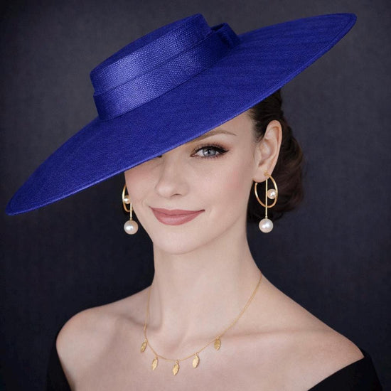Royal Blue Wide Brim Sinamay Fascinator Hat  Ascot Royal Hat for Wedding Race Day Kentucky Derby Party Mother of the Bride