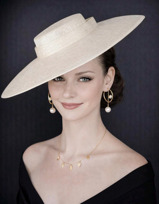 Ivory/ Off White Wide Brim Sinamay Fascinator Hat  Ascot Royal Hat for Wedding Race Day Kentucky Derby Party Mother of the Bride