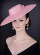 Pink Wide Brim Sinamay Fascinator Hat  Ascot Royal Hat for Wedding Race Day Kentucky Derby Party Mother of the Bride