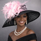 Black Pink Feather Flower Wide Brim Kentucky Derby Hat, Ascot Hat for Wedding & Tea Party, Garden Party Hat, Mother of the Bride,Church
